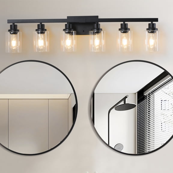 LuxDecor 6-Light Bathroom Vanity Light with Crystal Shades, Blak Finish LED Wall Light (Bulbs Excluded)