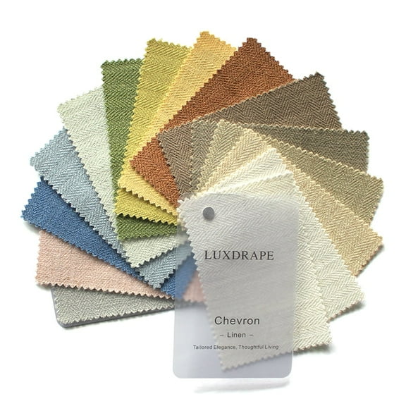 LuxDrape Chevron Linen Curtain Fabric Herringbone Weave Sample Booklet, Fabric Color Swatches, 15 Colors,1 Kit for Diningroom