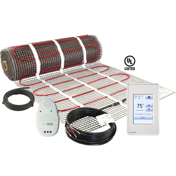 LuxHeat 80 Sqft (120v) Electric Radiant Floor Heating Mat for Under Tile, Includes Touch Screen Programmable Floor Thermostat with Built-in GFCI