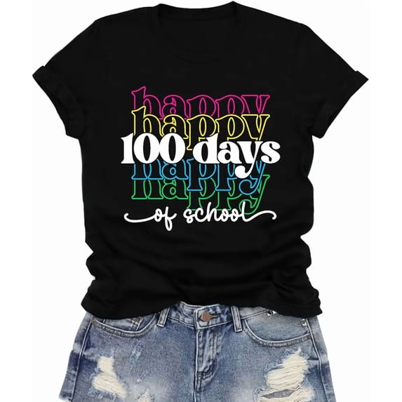 LuxLass Happy 100 Days of School Shirts for Women 100th Day T-Shirts Teacher Life Tee Tops