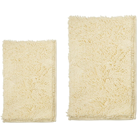 LuxUrux Bathroom Rug Setâ€“Extra-Soft Plush Bath mat Shower Bathroom Rugs,1'' Chenille Microfiber Material, Super Absorbent (Rectangular Set, Cream)