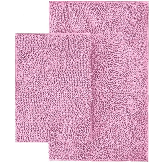 LuxUrux Bathroom Rug Set, Extra-Soft Plush Luxury Bath Mat Set, 1'' Chenille Microfiber Material, Super Absorbent Bathroom Rugs (Rectangular Set, Pink)