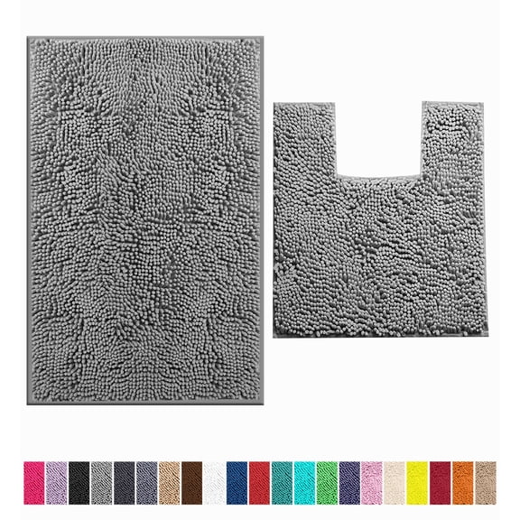 LuxUrux Bathroom Rugs Non Slip Super Soft Chenille Luxury Bath Mat Contour Set, Soft Plush Shower Rug  Toilet Mat.