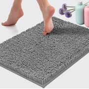 LuxUrux Plush Light Grey Microfiber Bath Rug, 15" x 23", Water Absorbent