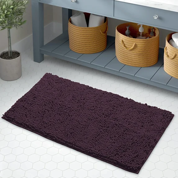 LuxUrux Plush Plum Microfiber Bath Rug, 15" x 23", Slip Resistance