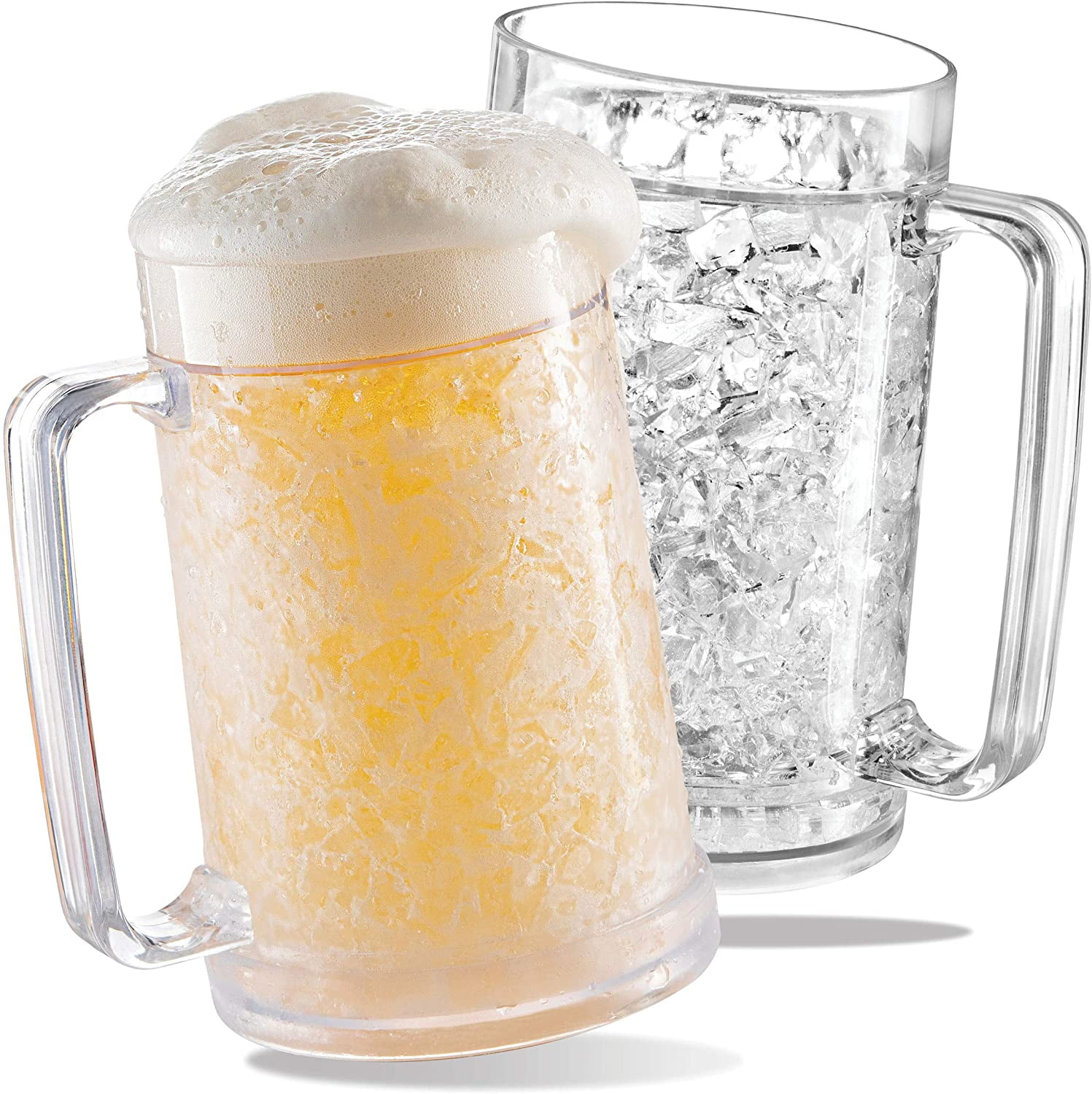 Frozen Beer Mugs Insulated Double Walled Clear Gel Freezer Ice, with  Handles NEW
