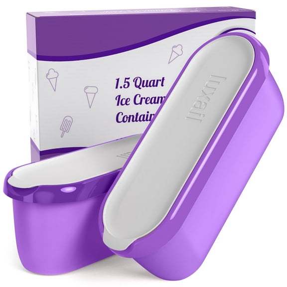 Luxail Ice Cream Container with Lids, BPA Free Plastic, Double Insulated, 1.5 Quart, Purple