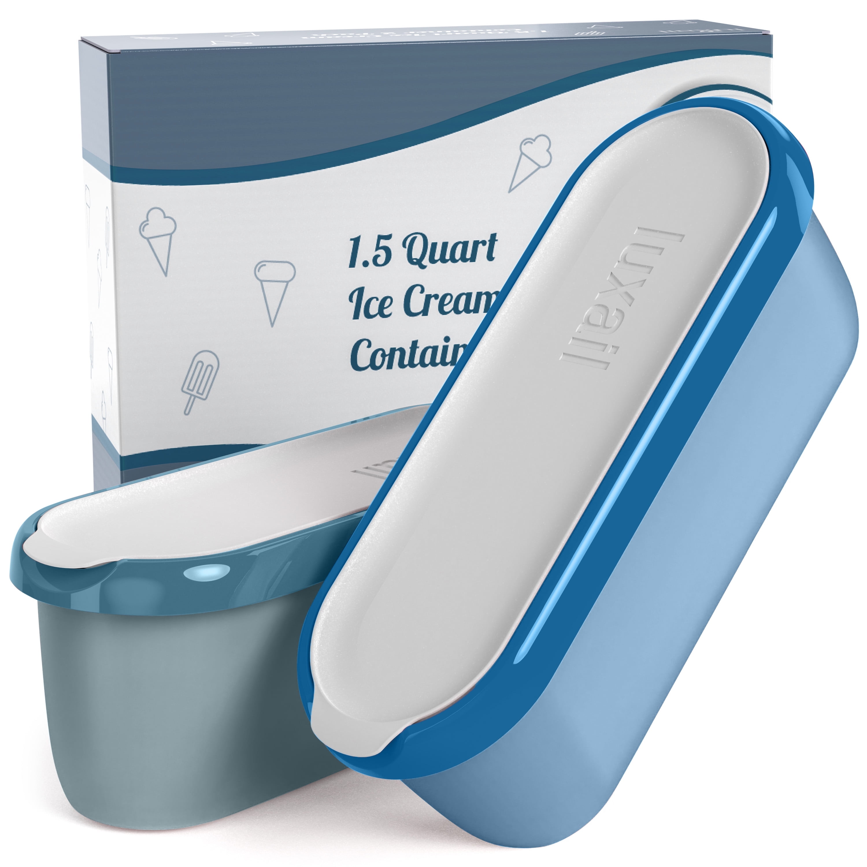 Luxail Ice Cream Container with Lids, BPA Free Plastic, Double Insulated, 1.5 Quart, Turquoise and Blue