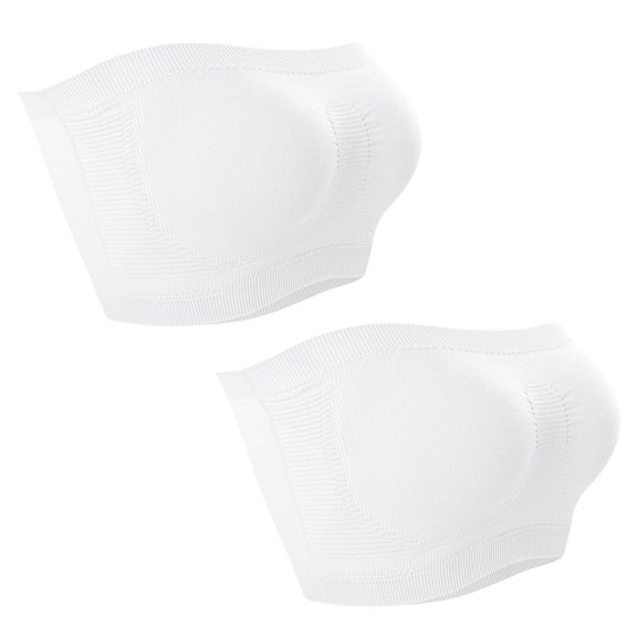 Luxalzxs 2 Pcs Womens Strapless Bandeau Bra Seamless Active Base Layer Wireless Tube Top Bras High Elasticity Push Up Bandeau Top Bralette