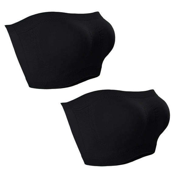 Luxalzxs 2 Pcs Womens Strapless Bandeau Bra Seamless Active Base Layer Wireless Tube Top Bras High Elasticity Push Up Bandeau Top Bralette