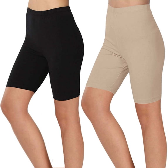 Luxalzxs 2PC Biker Shorts Women Fashion Solid Color High Waist Workout Leggings Yoga Sport Elastic Quarter Pants Shorts Gym Athletic Fitness Running Leggings