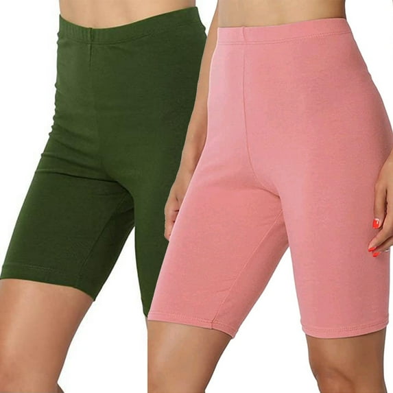 Luxalzxs 2PC Biker Shorts Women Fashion Solid Color High Waist Workout Leggings Yoga Sport Elastic Quarter Pants Shorts Gym Athletic Fitness Running Leggings