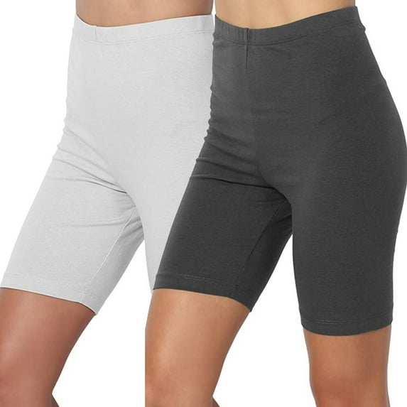 Luxalzxs 2PC Biker Shorts Women Fashion Solid Color High Waist Workout Leggings Yoga Sport Elastic Quarter Pants Shorts Gym Athletic Fitness Running Leggings