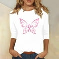 thumbnail image 1 of Luxalzxs 3/4 Length Sleeve Womens Tops Breast Cancer Awareness Pink Ribbon Shirts Casual Butterfly Print Crew Neck Loose Fit Blouses, 1 of 5