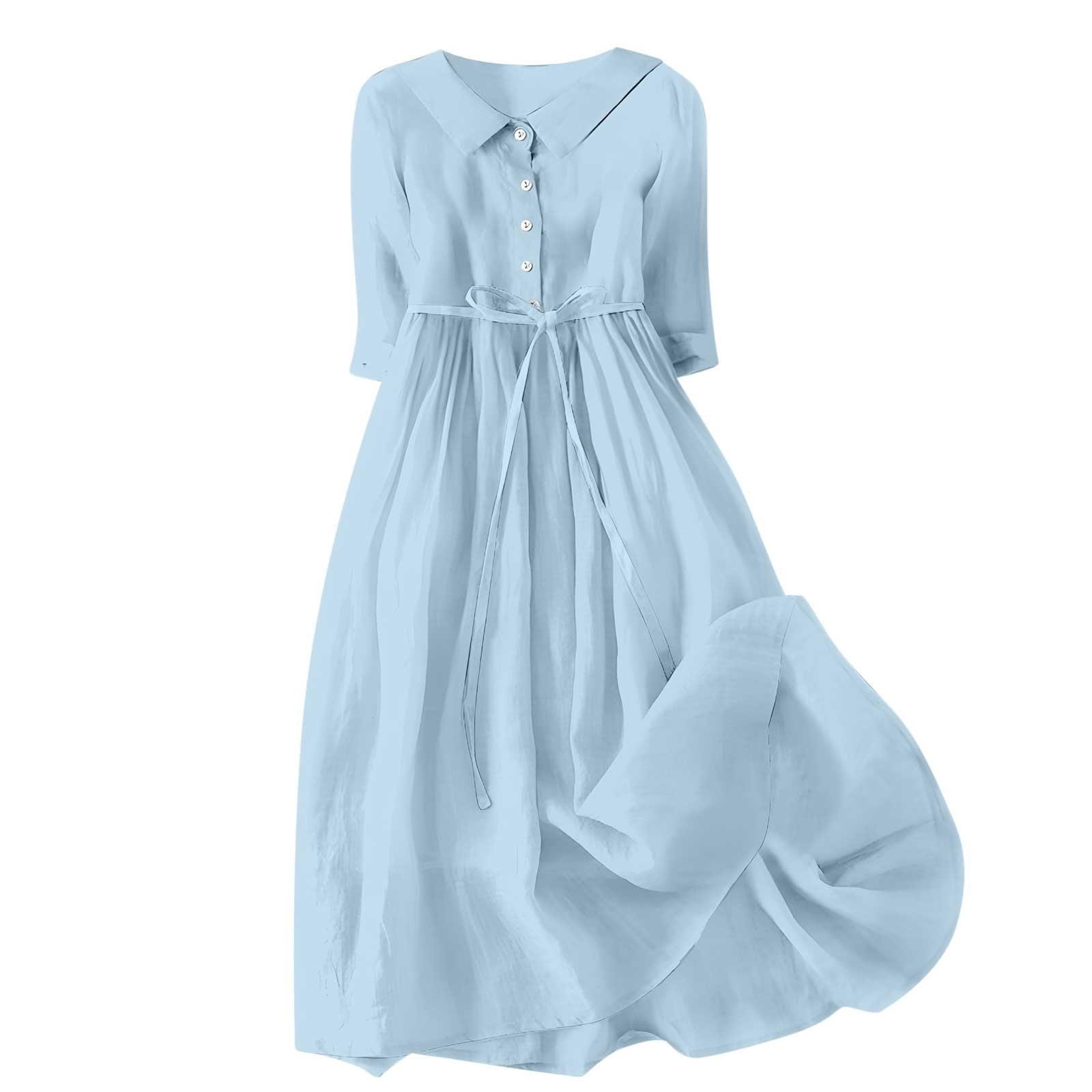 Boho Light Blue Peter Pan Collar Ruffled Mini Summer Cotton Dress main image 0