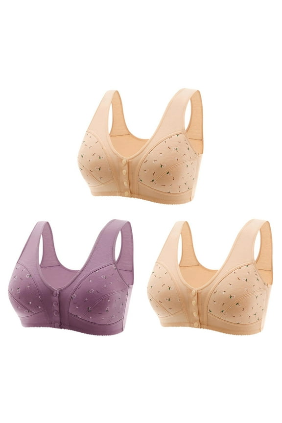 Luxalzxs 3 Pack Nursing Bras for Breastfeeding Front Buckle Closure Maternity Underwear No Underwire Full Coverage Sports Bras Older Women Post Surgery Cotton Sleeping Daisy Bras Everyday Bras