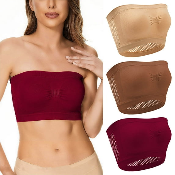 Luxalzxs 3 Pack Strapless Bras for Women Plus Size No Underwire Comfortable No Steel Ring Breathable Gathering Non-Slip Bandeau Bra Wireless Tube Top Bra