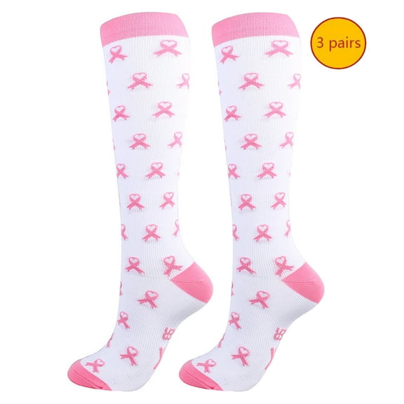 Luxalzxs 3 Pairs Breast Cancer Awareness Pink Ribbon Socks Athletic Knee High Socks Football Socks