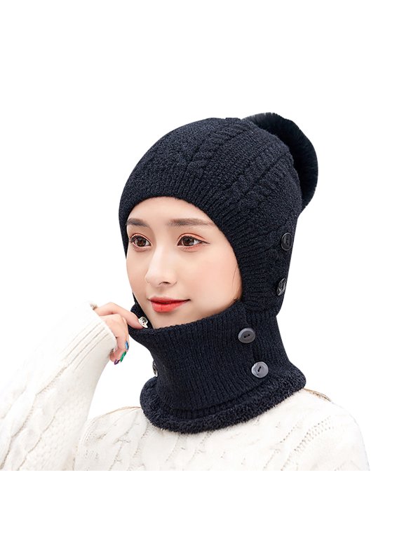 Luxalzxs 3 in 1 Warm Thick Knitted Beanie Hat Scarf and Mask Set Slouchy Snow Ski Knit Cap Infinity Scarves for Women