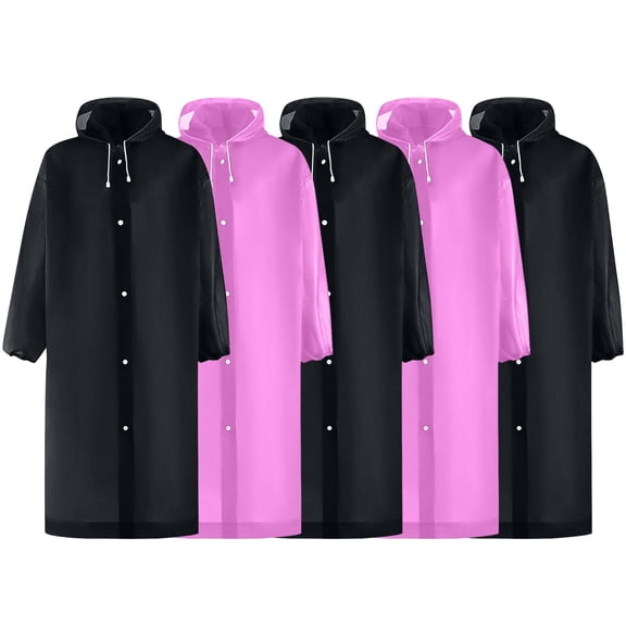 Luxalzxs 5 Pack Raincoats for Adults Reusable, EVA Rain Ponchos Lightweight Rain Coat Waterproof Rain Gear for Men and Women