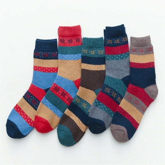 Luxalzxs 5 Pairs Womens Vintage Socks Winter Soft Warm Cold Knit Wool Socks