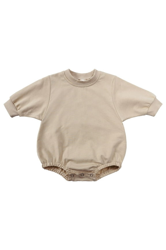 Luxalzxs Baby Boy Girl Solid Color Sweatshirt Romper Crewneck Pullover Bodysuit Oversized Bubble Romper Long Sleeve Onesie Jumpsuits