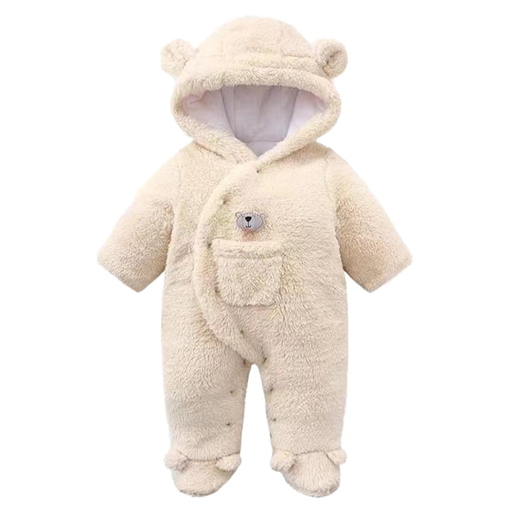 Luxalzxs Baby Fleece Jumpsuits Infant Bear Ear Snowsuit Newborn Hooded Romper Warm Coat Winter Thick Plush Bodysuit Outerwear