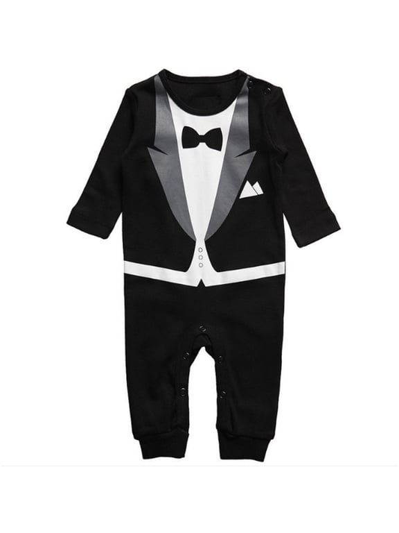 Luxalzxs Baby Onesies 3-24 Months Boy Newborn Infant Toddler Gentleman Romper Jumpsuit Cotton Long Sleeve One Piece Formal Outfits