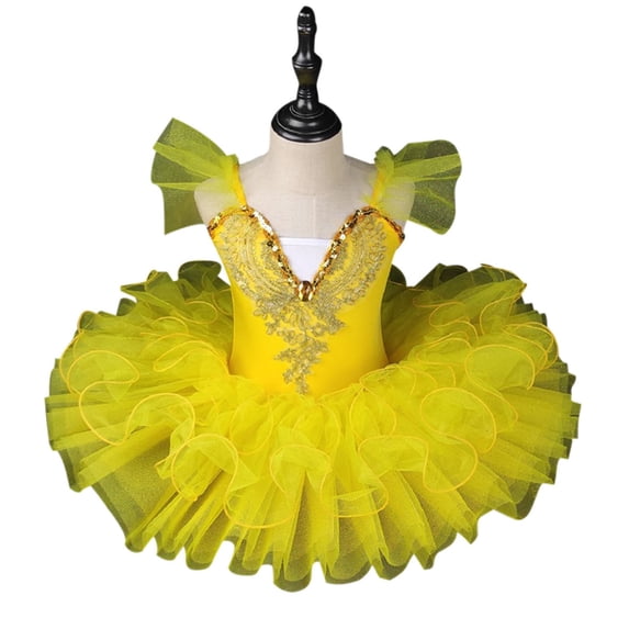 Luxalzxs Ballet Leotards for Girls with Platter Tutu Professional Organdy Skirt Princess Ballerina Swan Lake Feather Hem Dancewear
