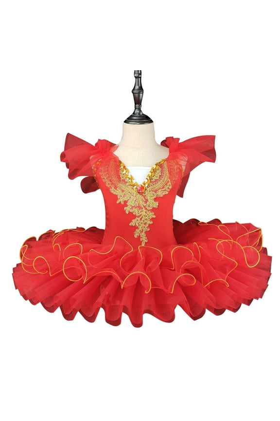 Luxalzxs Ballet Leotards for Girls with Platter Tutu Professional Organdy Skirt Princess Ballerina Swan Lake Feather Hem Dancewear