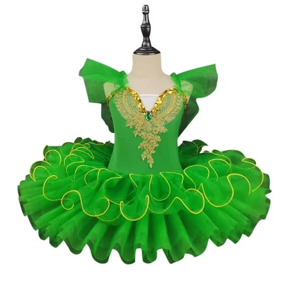 Luxalzxs Ballet Leotards for Girls with Platter Tutu Professional Organdy Skirt Princess Ballerina Swan Lake Feather Hem Dancewear