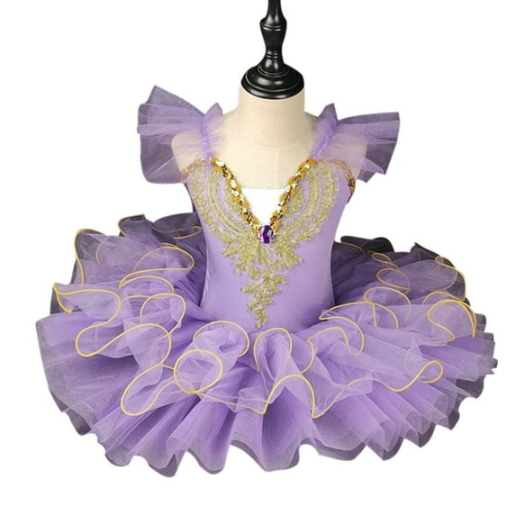 Luxalzxs Ballet Leotards for Girls with Platter Tutu Professional Organdy Skirt Princess Ballerina Swan Lake Feather Hem Dancewear