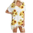 thumbnail image 1 of Luxalzxs Beach Cover Ups for Women Summer Trim Kaftan Chiffon Tassels Swimwear Beach Loose Bikini Cover Ups Tops, 1 of 4