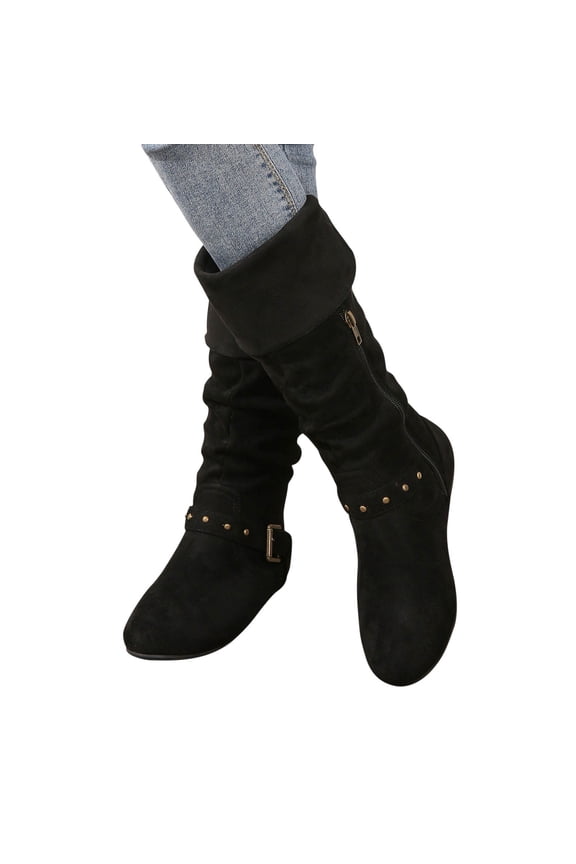 Luxalzxs Black Boots for Women Fashion Retro High Boots Thick Heel Belt Buckle Hot Girl Knight Boots