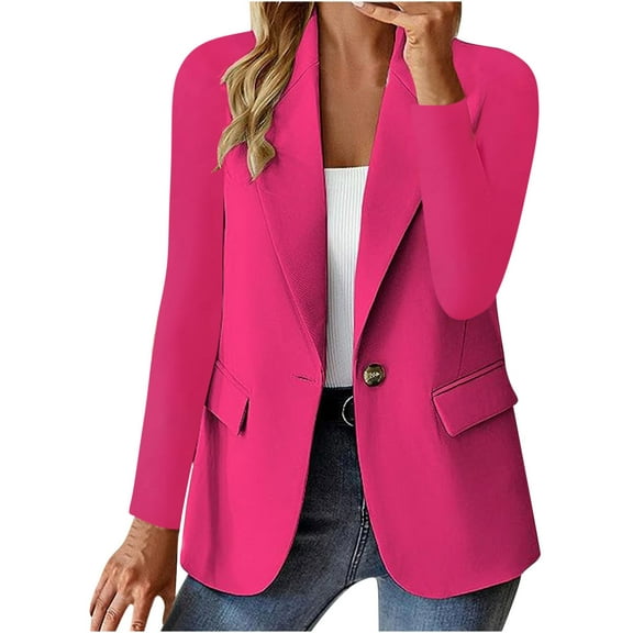 Luxalzxs Blazers for Women Business Casual Long Sleeve Button Open Front Blazer Work Office Jacket Solid Trendy Suit Jacket with Pockets