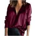 thumbnail image 1 of Luxalzxs Blouses for Women Dressy Casual Long Sleeve Satin Shirts Elegant V-Neck Loose Solid Color Commute Office Work Tops, 1 of 4