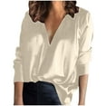 thumbnail image 1 of Luxalzxs Blouses for Women Dressy Casual Long Sleeve Satin Shirts Elegant V-Neck Loose Solid Color Commute Office Work Tops, 1 of 4
