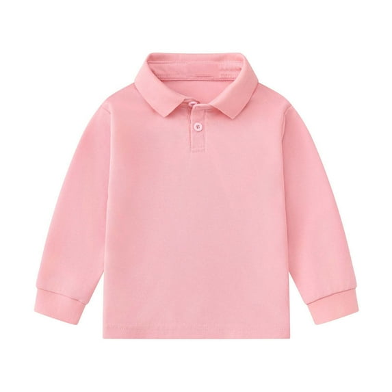 Luxalzxs Boys Girls Long Sleeve Cotton Pique T-Shirts Toddler Kids Lapel Button Solid Color Casual Basic Tops Tees School Uniform Shirt Golf Tops 1-13 Years