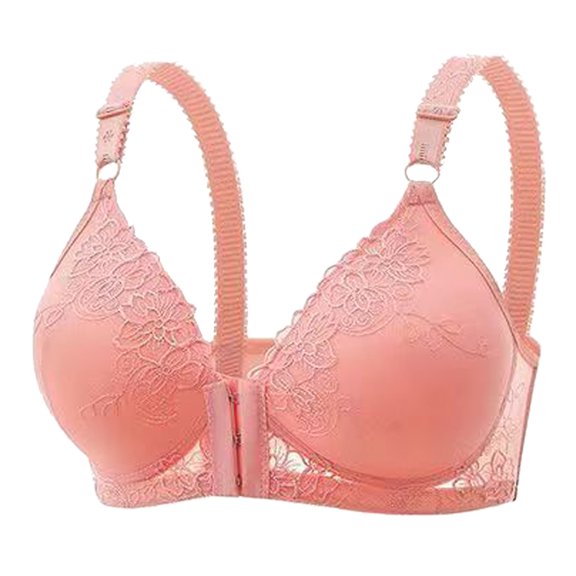Luxalzxs Bras for Women Full Coverage Front Closure Push Up Lace Wireless Everyday Bras Comfort Padded Plunge Floral Brassiere
