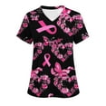 thumbnail image 1 of Luxalzxs Breast Cancer Awareness Scrub Tops for Women Pink Ribbon Print Short Sleeve V Neck Nurse Working Uniform with Pocket, Stretchy Holiday Medical Tops Inspirational T-Shirt Workwear, 1 of 3