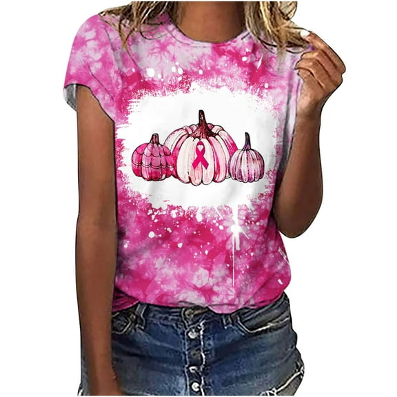 Luxalzxs Breast Cancer Awareness Shirts Women Pink Ribbon T-Shirt Cancer Fight Tees Casual Short Sleeve Round Neck Inspirational Tops Shirt