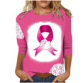 thumbnail image 1 of Luxalzxs Breast Cancer Awareness T Shirt for Women Pink Ribbon Print 3/4 Length Sleeve Round Neck Tops Cancer Fight Inspirational Tee, 1 of 4