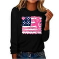 thumbnail image 1 of Luxalzxs Breast Cancer Awareness Tops for Women Cute Long Sleeve Pink Ribbon USA Flag Print Shirts Causal Crewneck Pullover Tops T Shirt Blouse, 1 of 4