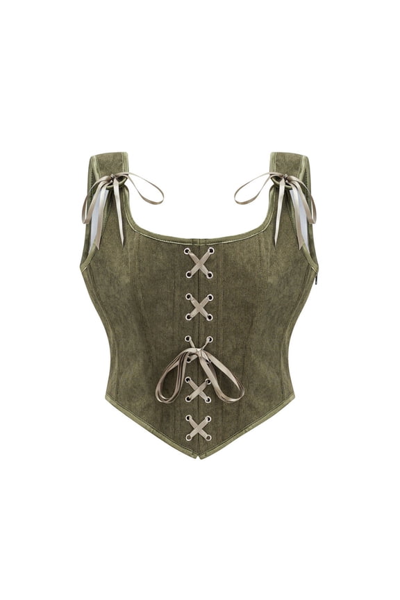 Brown Corset Top for Women Plus Size Vintage Lace Up Tank Top Retro Cosplay Costume Overbust Bustier Medieval Victorian Renaissance Corset