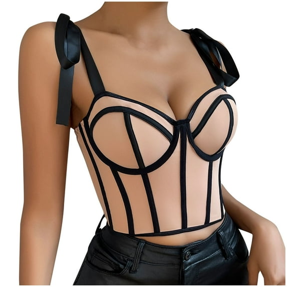 Luxalzxs Bustier Tops for Women Sexy Vintage Spaghetti Strap Lace Up Overbust Corset Crop Top Y2K Going Out Boned Party Cami Tops Tank Tops