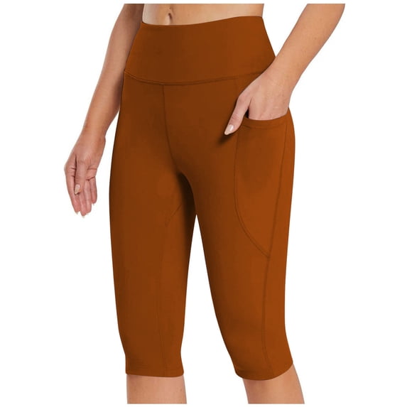 Luxalzxs Capris Leggings with Pockets for Women Summer Casual High Waisted Tummy Control Running Yoga Pants Workout Exercise Knee Length Tights Leggings Biker Shorts