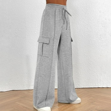 Luxalzxs Cargo Sweatpants for Women Fall Fashion Wide Leg Joggers Cargo Pants High Waisted Drawstring Sport Pants Baggy Athletic Trousers with Pockets