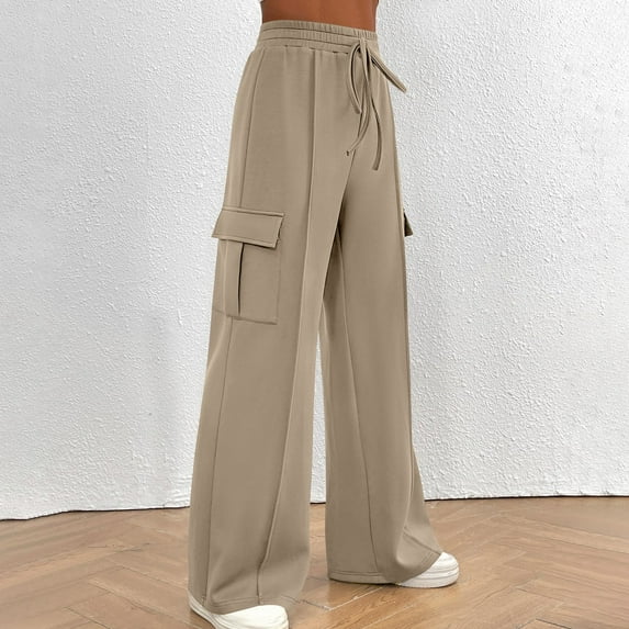 Luxalzxs Cargo Sweatpants for Women Fall Fashion Wide Leg Joggers Cargo Pants High Waisted Drawstring Sport Pants Baggy Athletic Trousers with Pockets