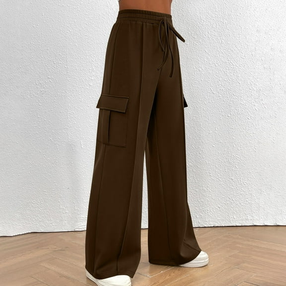 Luxalzxs Cargo Sweatpants for Women Fall Fashion Wide Leg Joggers Cargo Pants High Waisted Drawstring Sport Pants Baggy Athletic Trousers with Pockets