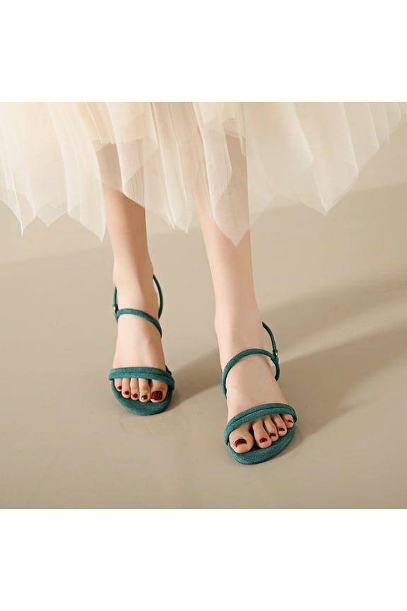 Luxalzxs Casual Faux Suede Slide Sandals for Women Open Round Toe Comfort Chunky Low Heel Slip On Slingback Dressy Sandal Outdoor Ankle Strap Block Casual Slippers